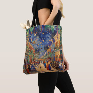 VINTAGE NEW ORLEANS MARDI GRAS SCENE TOTE BAG