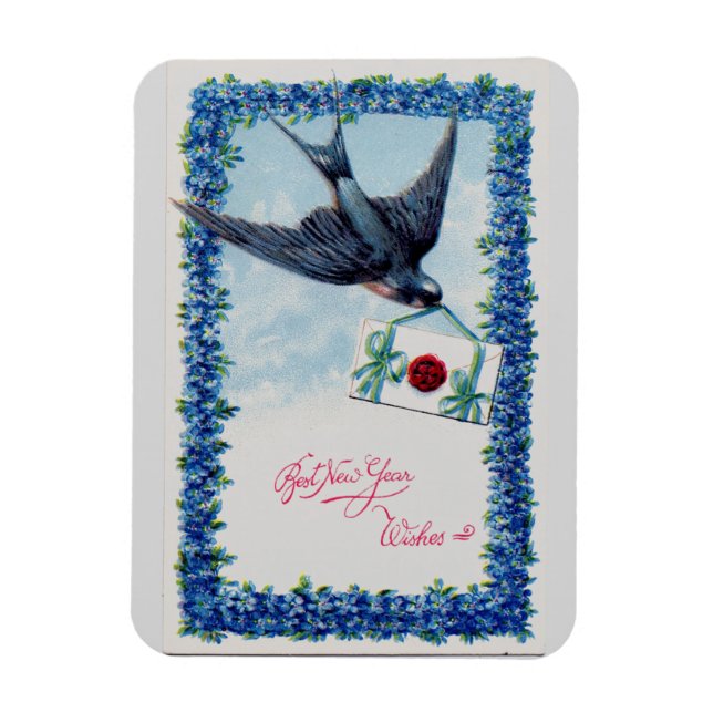 Vintage New Year Bird Magnet (Vertical)