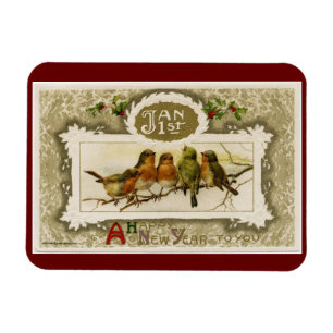 Vintage New Year Birds Magnet