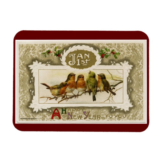 Vintage New Year Birds Magnet (Horizontal)