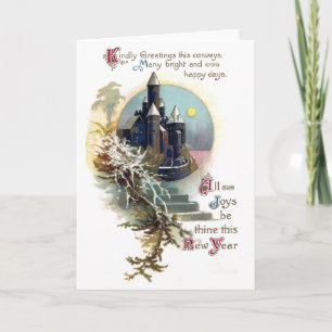 Vintage New Year Castle Holiday Card