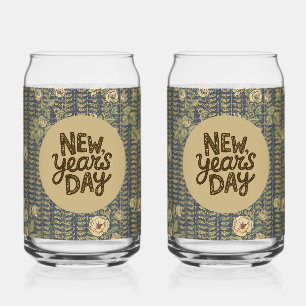 Vintage, New Year Celebrate,Roses Motif Pattern, Can Glass