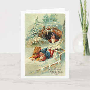 Vintage New Year Elf Greeting Card