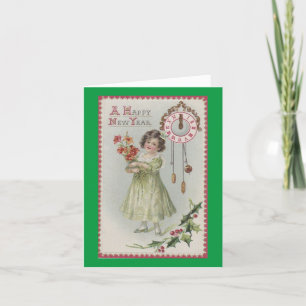 Vintage New Year Girl Holiday Card