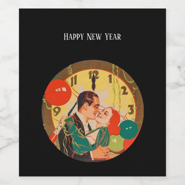 Vintage New Year’s Eve Couple     Wine Label (Single Label)