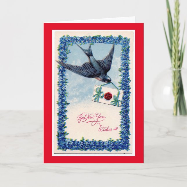 Vintage New Year Wishes Holiday Card (Front)