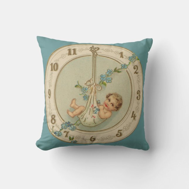 Vintage New Years Baby Clock Cushion (Front)