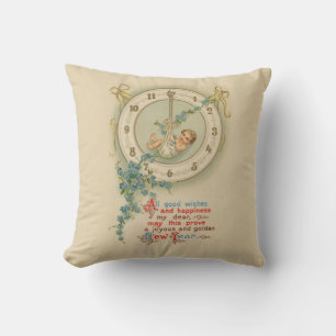 Vintage New Years Baby Clock Cushion