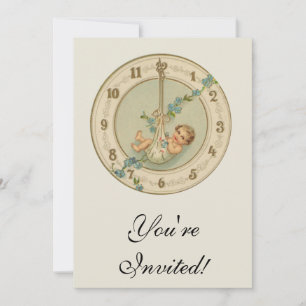 Vintage New Years Baby Clock Invitation