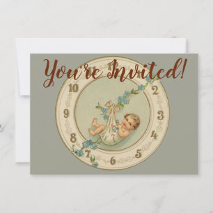 Vintage New Years Baby Clock Invitation