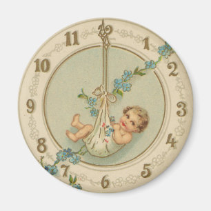 Vintage New Years Baby Clock Magnet