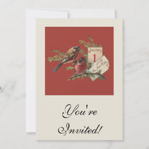 Vintage New Years Birds Invitation