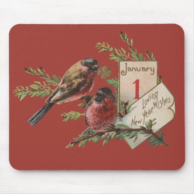 Vintage New Years Birds Mouse Pad (Front)