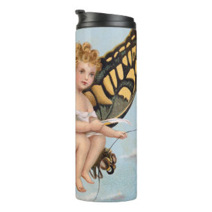 Vintage New Years card, child riding butterfly Thermal Tumbler