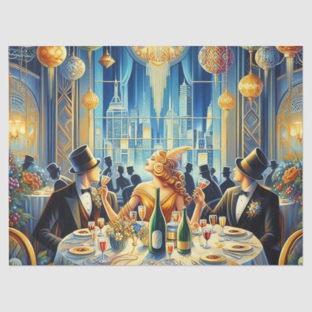 Vintage New Years Eve Art Deco Lady Tissue Paper (Front)