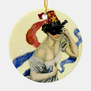 Vintage New Year's Eve Patriotic Masquerade Party Ceramic Ornament