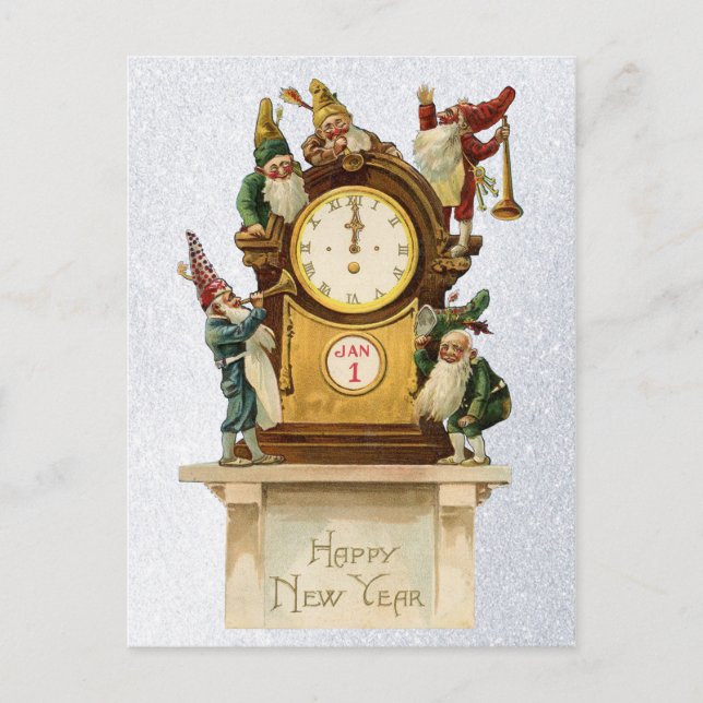 Vintage-New-Years-Gnomes Postcard (Front)