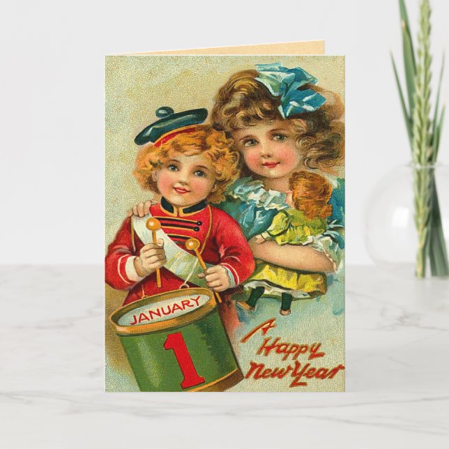 Vintage New Year's Greetings Holiday Card (Front)