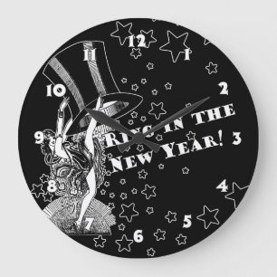 Vintage New Years Showgirl And Top Hat Large Clock