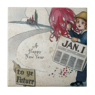 Vintage New Years To The Future Jan. 1 Ceramic Tile