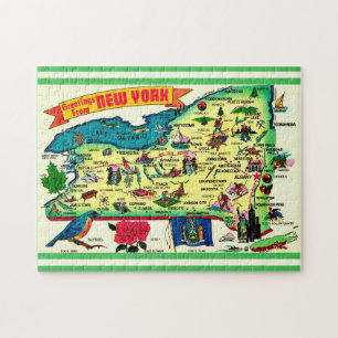 Vintage New York 11x14 State Map Jigsaw Puzzle