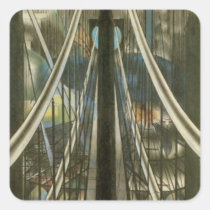 Vintage New York Architecture, Brooklyn Bridge Square Sticker