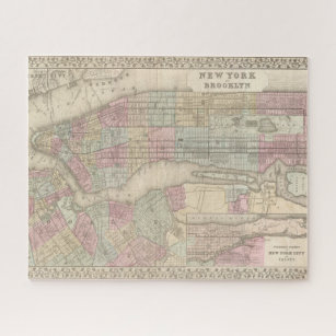 Vintage New York City and Brooklyn Map Jigsaw Puzzle