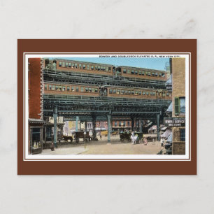 Vintage New York City Bowery elevated railroad Postcard