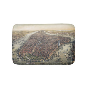 Vintage New York City, Manhattan, Brooklyn Bridge Bath Mat