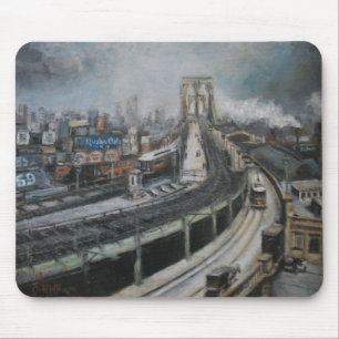 Vintage New York City Painting Brooklyn Bridge Mouse Pad