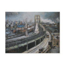 Vintage New York City Painting Brooklyn Bridge
