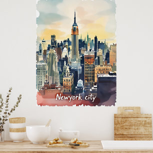 Vintage New York City Skyline Modern Urban Poster