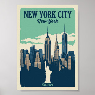 Vintage New York City Skyline Poster