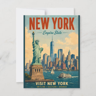 Vintage New York City Skyline Retro Postcard Art w