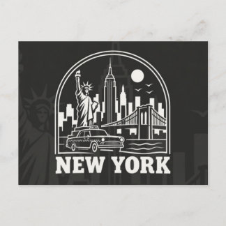 Vintage New York City Skyline | Retro Travel . Holiday Postcard