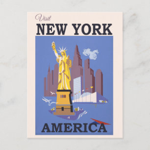 Vintage New York City Skyline Statue of Liberty Postcard