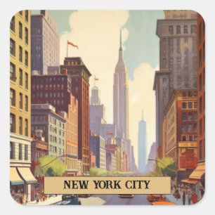 Vintage New York City Street Scene Custom Text Square Sticker