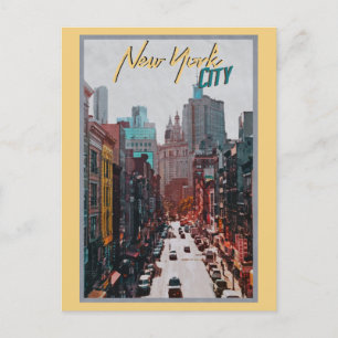 Vintage New York City Street Skyline Travel Postcard