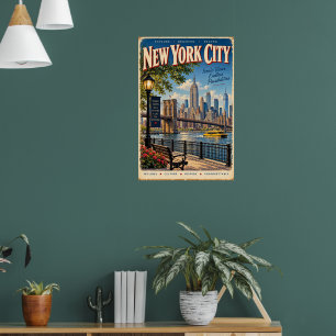 Vintage New York City Travel Poster NYC Skyline