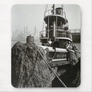 Vintage New York City Waterfront Tugboat Mouse Pad