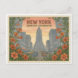 Vintage New York Empire State Building Skyline Tra Postcard