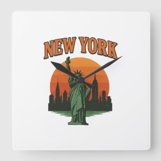 Vintage New York Graphic Design – Statue of Libert Square Wall Clock
