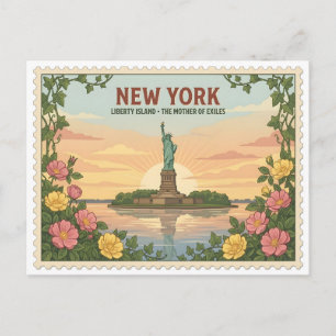 Vintage New York Statue of Liberty Island Travel Postcard