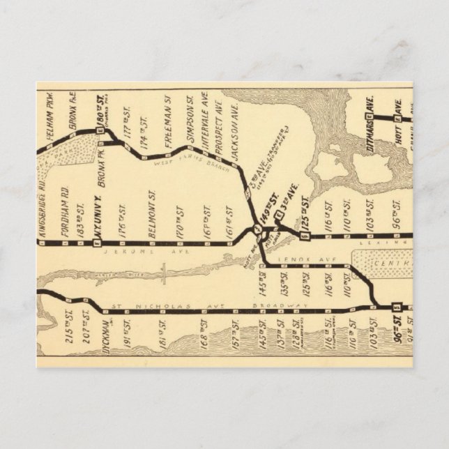 Vintage New York Subway Map Postcard (Front)