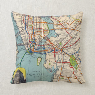 Vintage New York Subway Map Throw Pillow
