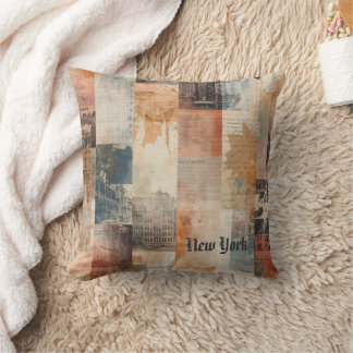 Vintage New York Urban Collage Art Cushion