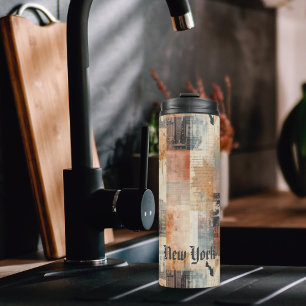 Vintage New York Urban Collage Art Thermal Tumbler