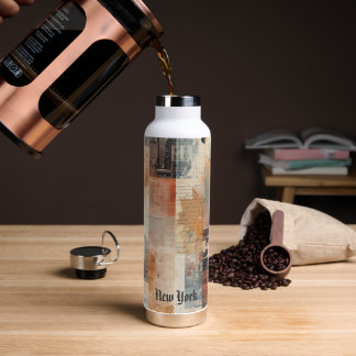 Vintage New York Urban Collage Art Water Bottle