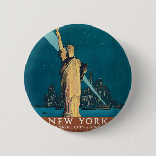 Vintage New York Wonder City Statue of Liberty Art 6 Cm Round Badge