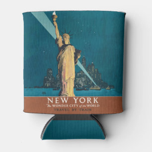 Vintage New York Wonder City Statue of Liberty Art Can Cooler